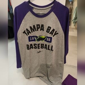 Tampa Bay Throwback Baseball Men 3/4 Sleeve Raglan Shirt  Gray and Purple Size L